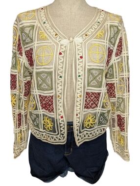 Vintage Valenti Beaded Sheer Embroidered Jacket Ivory L